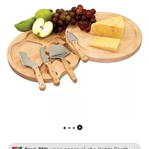Legasy  By Picnic Time Circo Cheese Board  & Knife Set 5 pc Round wood Tray New